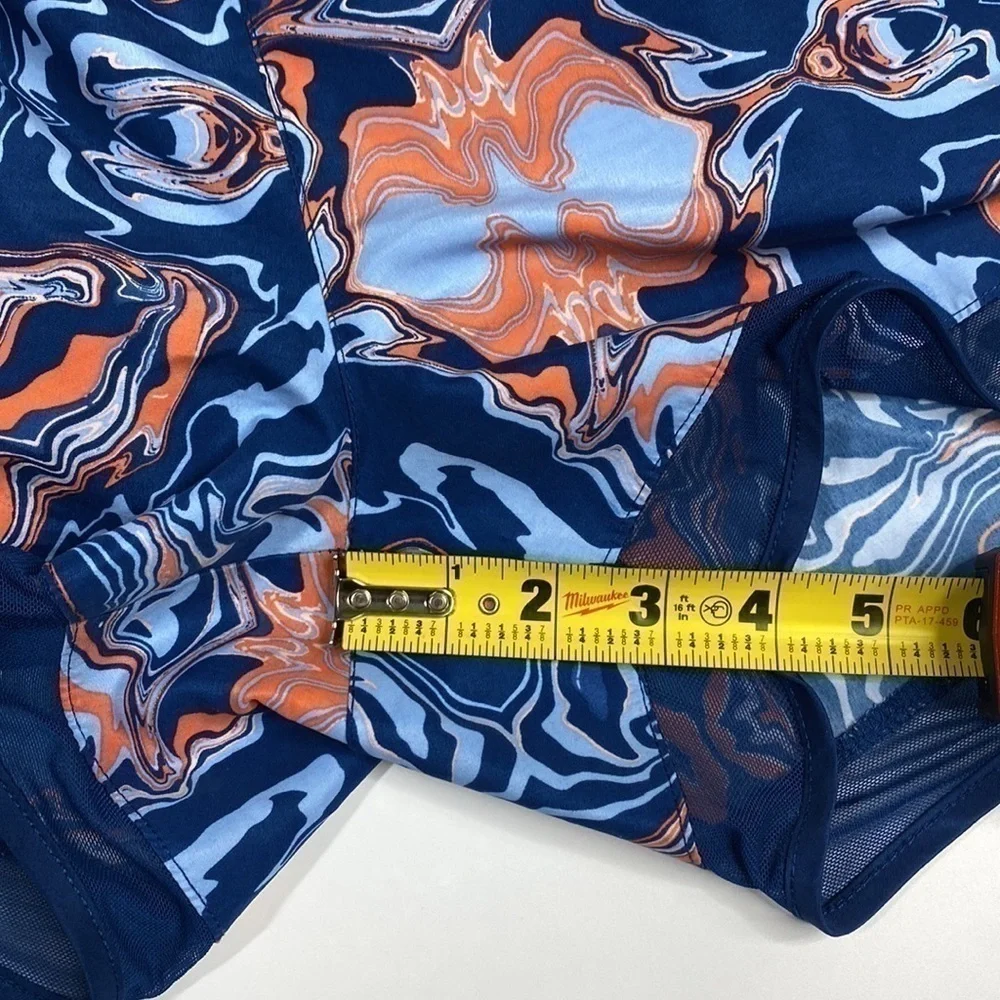 Crane Blue Orange Lava Print Running Lined Shorts XL
